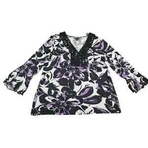 Studio 1940 Floral Babydoll Blouse Medium Empire Waist Bell Sleeve Boho Top